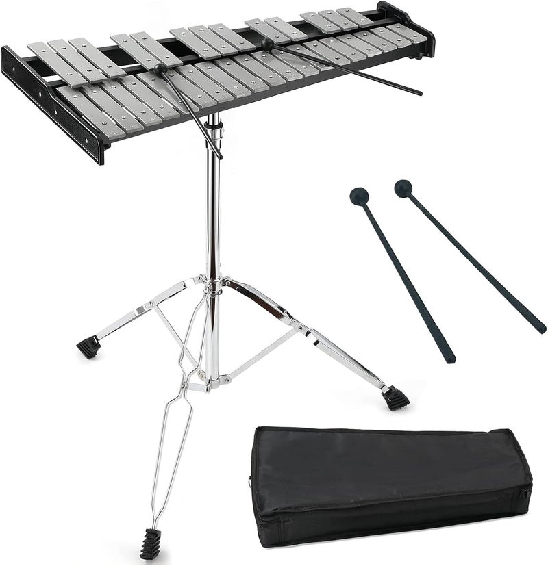 Lfhelper 32 Note Percussion Glockenspiel Bell Kit, Percussion Xylophone with 2 Mallets, Adjustable Glockenspiel Stand, Carring Bag, Xylophone Instrument for Adult - Image 1
